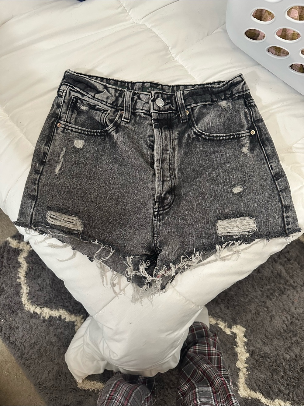 wild fable Washed Black High-Rise Distressed Denim Shorts